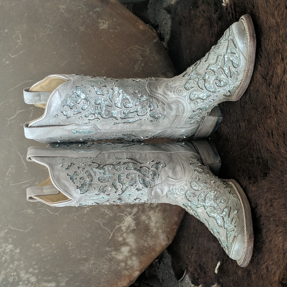CORRAL A3435 Green Glitter Inlay & Crystals Square Toe Wedding cowgirl boots 7.5 - Picture 8 of 16